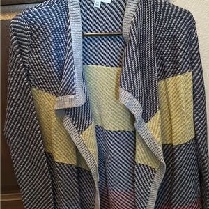 CAbi Navy and Yellow Striped Cardigan